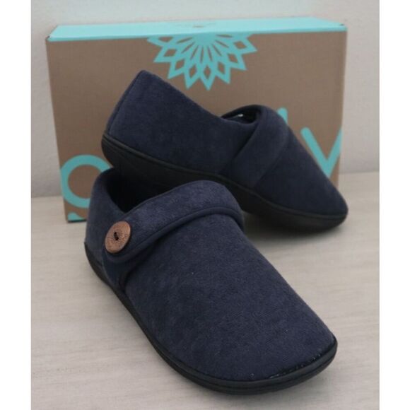 Glolily WMN Sz 10M Navy Kelly Faux Shearling Lined Indoor/Outdoor Comfy Slippers - Picture 1 of 16
